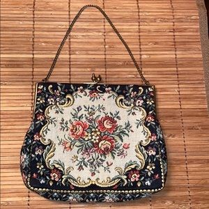 Antique Petit Point Floral Needlepoint Bag